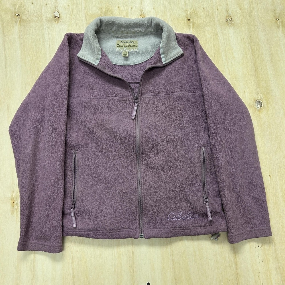 Cabela's Fleece Jacket Womens Medium Purple Full Zip Pockets Outdoor‎ Casual